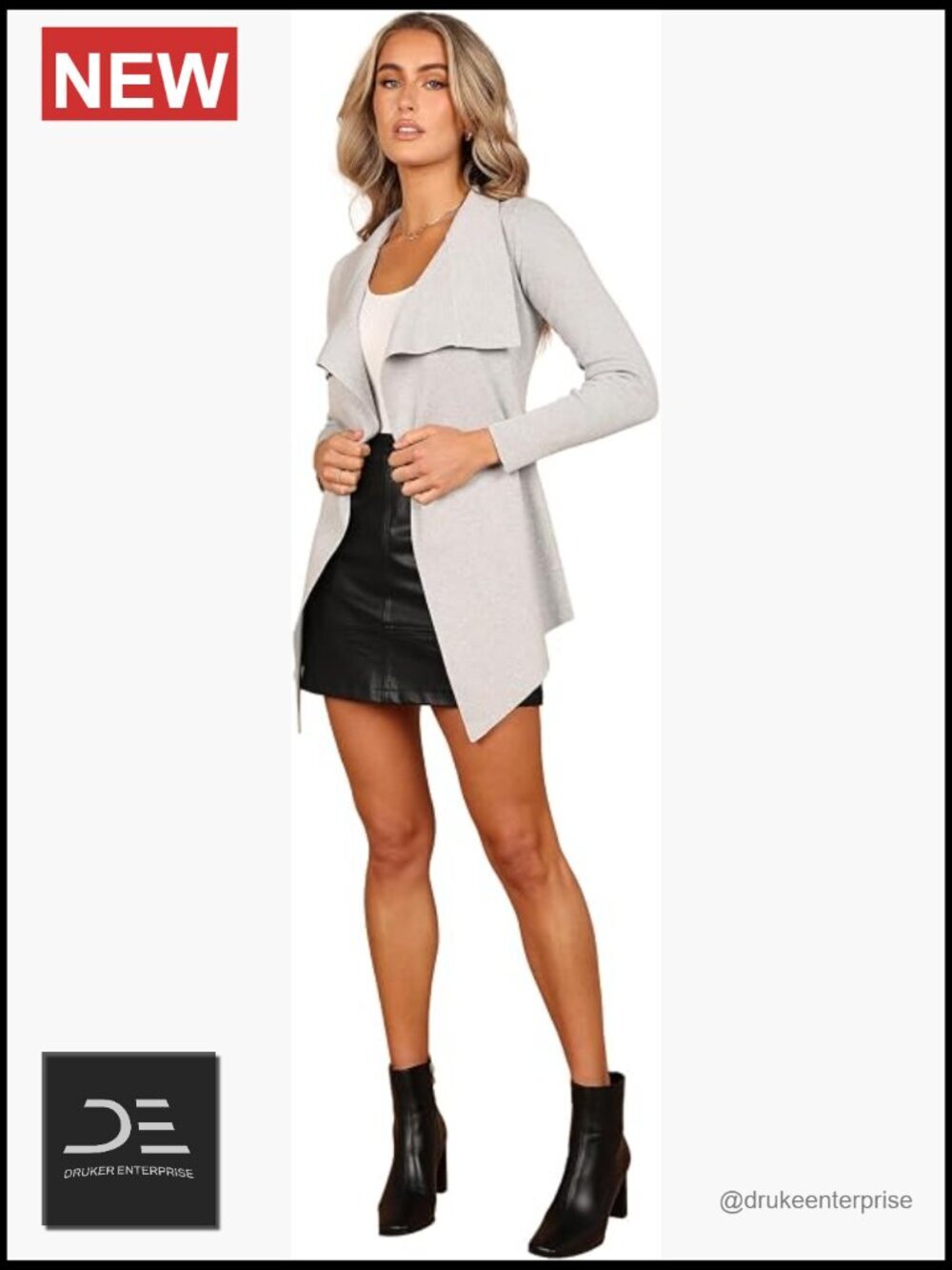 Stretch Knit Cardigan with Waist Tie Waterfall Front